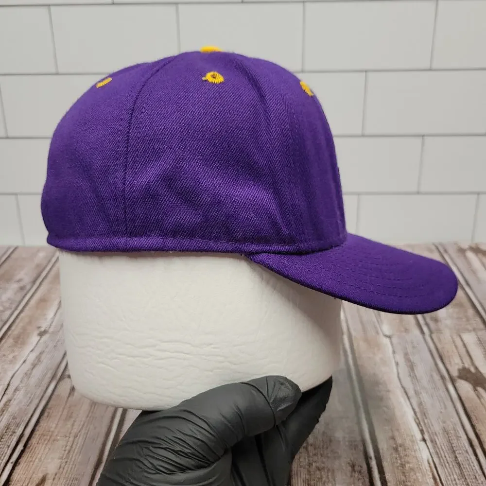 Vintage DeLONG UW Stevens Point  Pointers Fitted Hat 7 1/4 Made USA Purple Gold